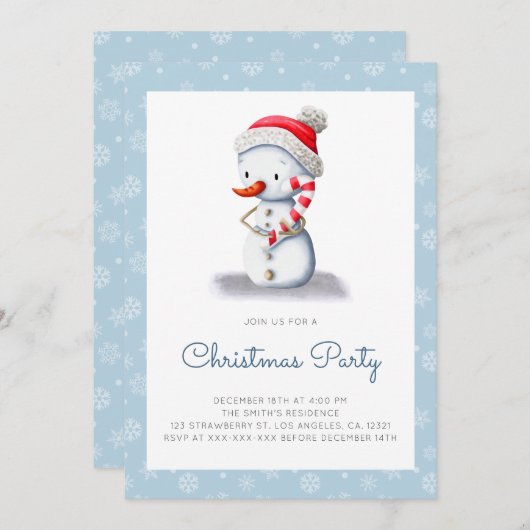 Schattigee Sneeuwman Candy Cane Kerstfeest Kaart (Voorkant / Achterkant)