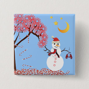 Schattigee Sneeuwman Candy Cane Tree Magnet Vierkante Button 5,1 Cm