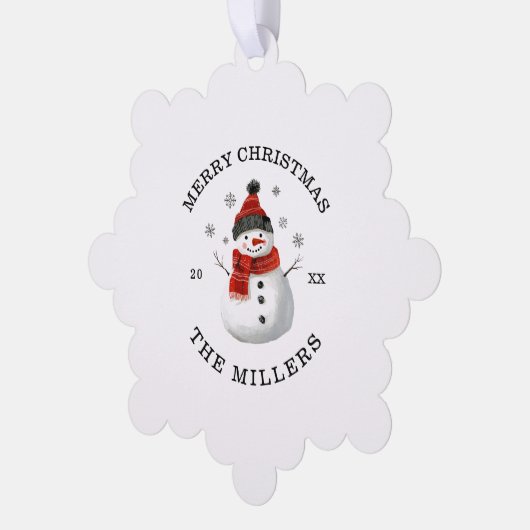Schattigee Sneeuwman Custom Christmas Photo Keepsa Ornament Kaart (Links)