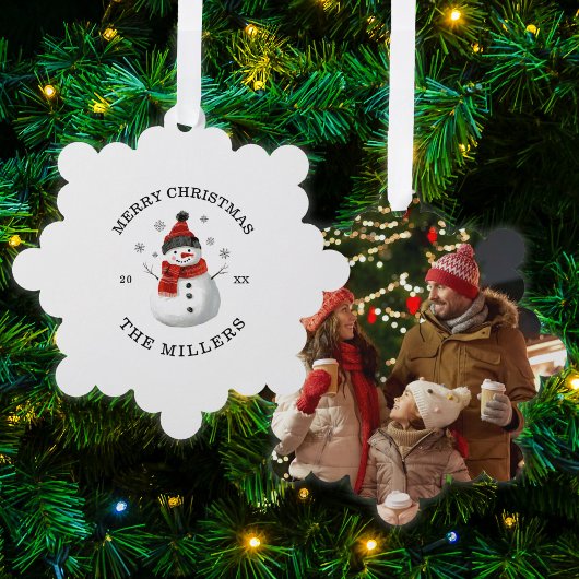 Schattigee Sneeuwman Custom Christmas Photo Keepsa Ornament Kaart