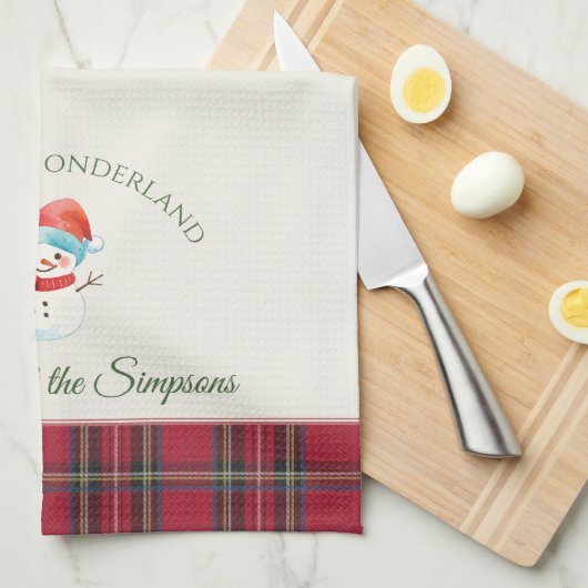 Schattigee Sneeuwman Custom Gepersonaliseerd Naam Theedoek (Quarter Fold)