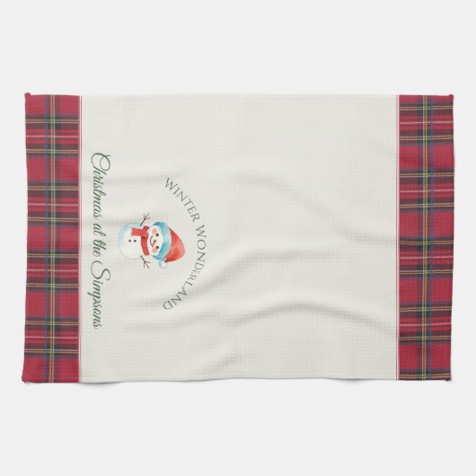 Schattigee Sneeuwman Custom Gepersonaliseerd Naam Theedoek (Horizontaal)
