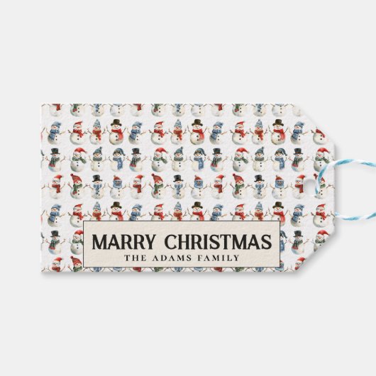 Schattigee sneeuwman Custom Merry Christmas Cadeaulabel (Voorkant (Horizontaal))