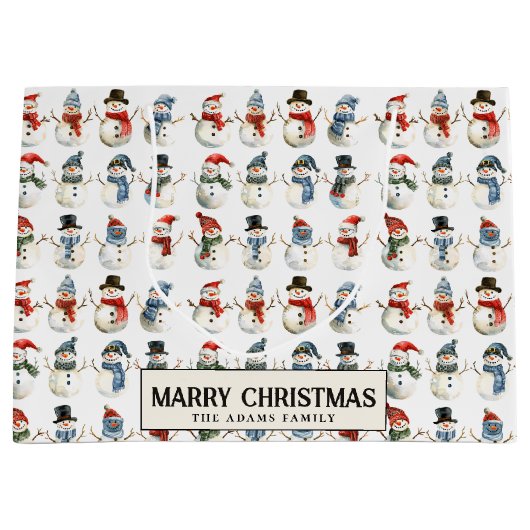 Schattigee sneeuwman Custom Merry Christmas Groot Cadeauzakje (Voorkant)