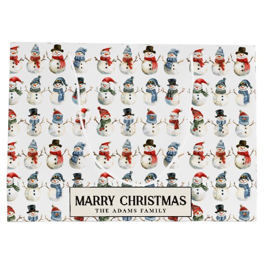 Schattigee sneeuwman Custom Merry Christmas Groot Cadeauzakje (Achterkant)