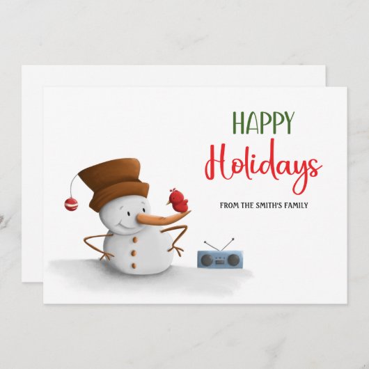 Schattigee Sneeuwman Dancing Radio Kerst Feestdage Feestdagenkaart (Voorkant / Achterkant)