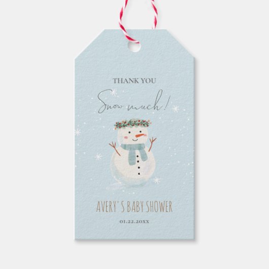 Schattigee sneeuwman dank u sneeuw veel cadeaulabel (Voorkant)