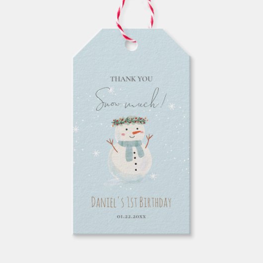 Schattigee sneeuwman dank u sneeuw veel cadeaulabel (Voorkant)