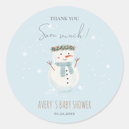 Schattigee sneeuwman dank u sneeuw veel groot ronde sticker (Voorkant)