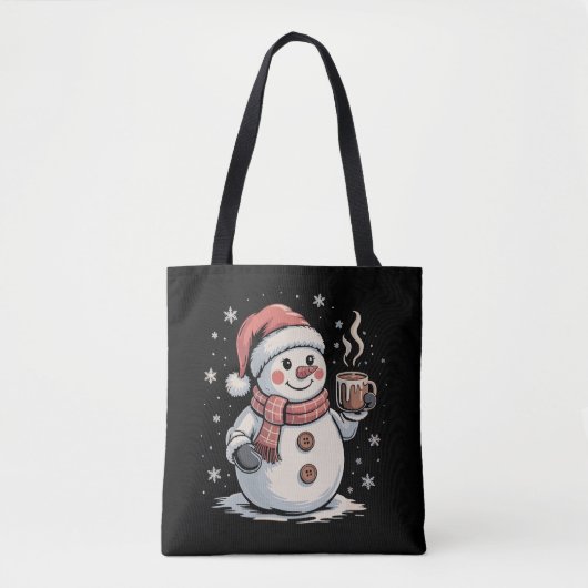Schattigee Sneeuwman Drink Koffie Winter Sneeuwvlo Tote Bag (Voorkant)