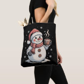 Schattigee Sneeuwman Drink Koffie Winter Sneeuwvlo Tote Bag (Dichtbij)