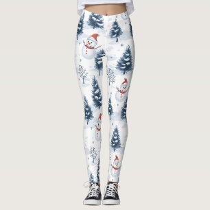 Schattigee sneeuwman en besneeuwde bomen leggings