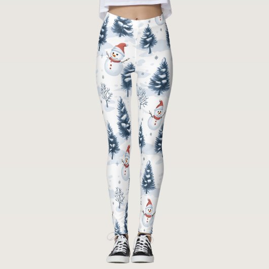Schattigee sneeuwman en besneeuwde bomen leggings (Voorkant)