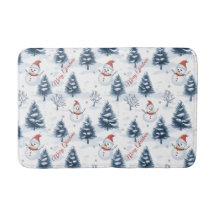 Schattigee sneeuwman en besneeuwde bomen vrolijk k