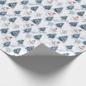 Schattigee sneeuwman en besneeuwde bomen vrolijk k cadeaupapier (Hoek)