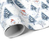 Schattigee sneeuwman en besneeuwde bomen vrolijk k cadeaupapier (Rol Hoek)