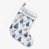 Schattigee sneeuwman en besneeuwde bomen vrolijk k kleine kerstsok (Voorkant (Hangend))