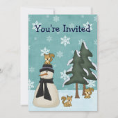 Schattigee sneeuwman en eekhoorns winterverjaardag kaart (Voorkant)