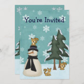 Schattigee sneeuwman en eekhoorns winterverjaardag kaart (Voorkant / Achterkant)