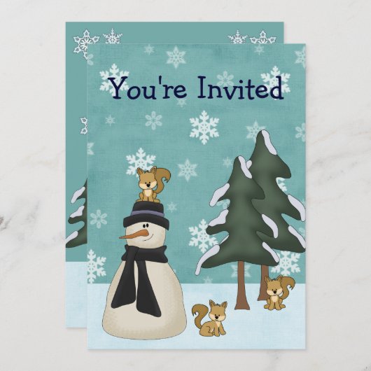 Schattigee sneeuwman en eekhoorns winterverjaardag kaart (Voorkant / Achterkant)