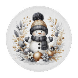 Schattigee sneeuwman en kerstbladeren snijplank
