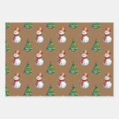 Schattigee sneeuwman en kerstboom Waterverf Patter Inpakpapier Vel (Voorkant 3)
