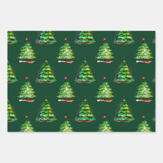 Schattigee sneeuwman en kerstboom Waterverf Patter Inpakpapier Vel (Voorkant 2)