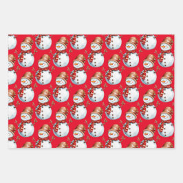 Schattigee sneeuwman en kerstboom Waterverf Patter Inpakpapier Vel