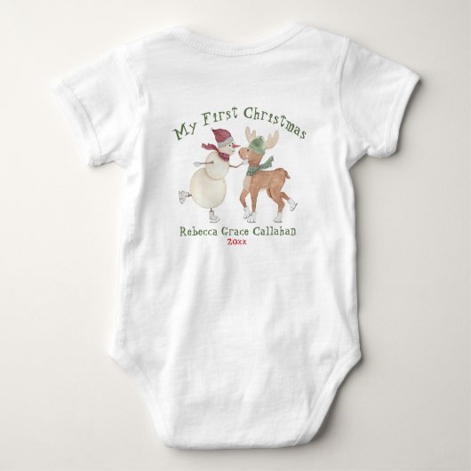 Schattigee sneeuwman en rendier: mijn eerste kerst romper (Achterkant)