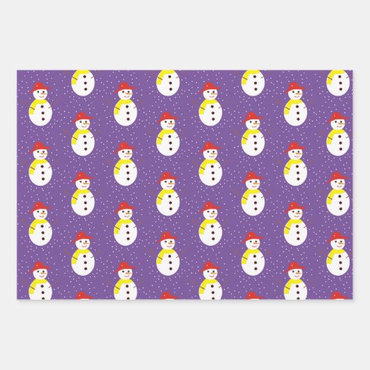 Schattigee sneeuwman en sneeuw op paarse inpakpapier vel (Voorkant 2)