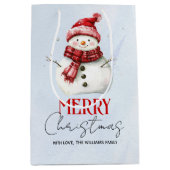 Schattigee sneeuwman en sneeuw Vrolijke kerstvakan Medium Cadeauzakje (Voorkant)