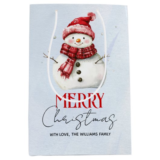 Schattigee sneeuwman en sneeuw Vrolijke kerstvakan Medium Cadeauzakje (Voorkant)