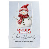 Schattigee sneeuwman en sneeuw Vrolijke kerstvakan Medium Cadeauzakje (Achterkant)