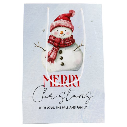 Schattigee sneeuwman en sneeuw Vrolijke kerstvakan Medium Cadeauzakje (Achterkant)