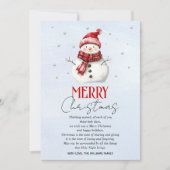 Schattigee sneeuwman en sneeuwkerst feestdagenkaart (Voorkant)