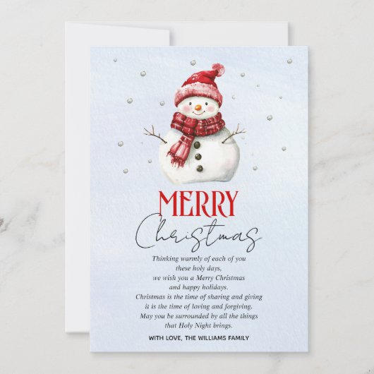 Schattigee sneeuwman en sneeuwkerst feestdagenkaart (Voorkant)