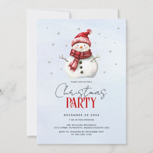 Schattigee sneeuwman en sneeuwkerstfeest kaart (Voorkant)