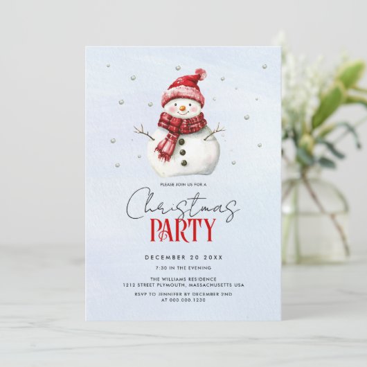 Schattigee sneeuwman en sneeuwkerstfeest kaart (Staand voorkant)