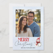 Schattigee sneeuwman en sneeuwkerstfoto feestdagenkaart (Voorkant)