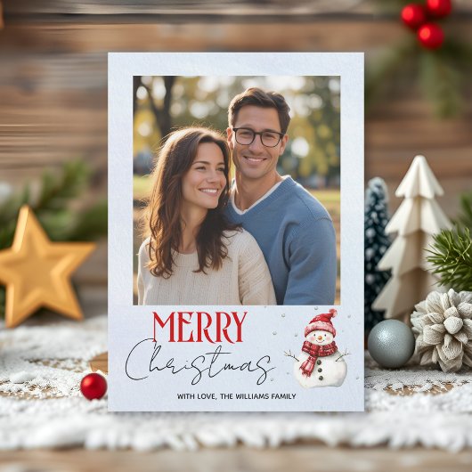 Schattigee sneeuwman en sneeuwkerstfoto feestdagenkaart