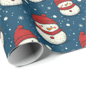 Schattigee sneeuwman en sneeuwvlokken Blue Christm Cadeaupapier (Rol Hoek)