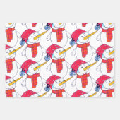 Schattigee sneeuwman en sneeuwvlokpatroon Kinder k Inpakpapier Vel (Voorkant 2)