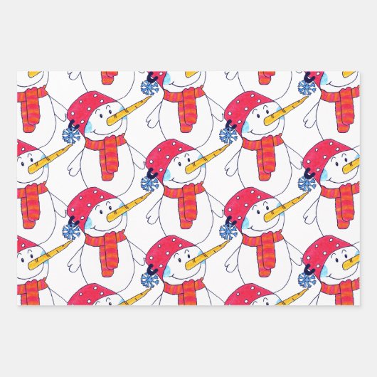 Schattigee sneeuwman en sneeuwvlokpatroon Kinder k Inpakpapier Vel (Voorkant 2)