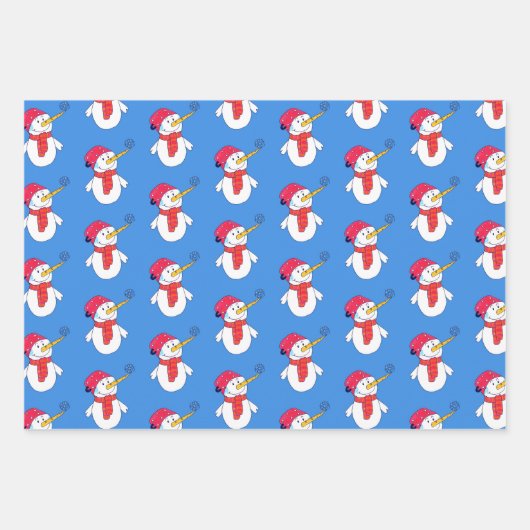 Schattigee sneeuwman en sneeuwvlokpatroon Kinder k Inpakpapier Vel (Voorkant)