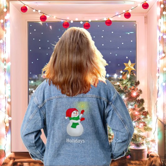 Schattigee sneeuwman en typografie denim jacket