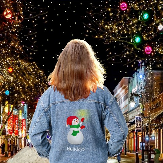 Schattigee sneeuwman en typografie denim jacket