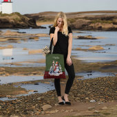 Schattigee sneeuwman en vuurtoren op Plaid Monogra Tote Bag