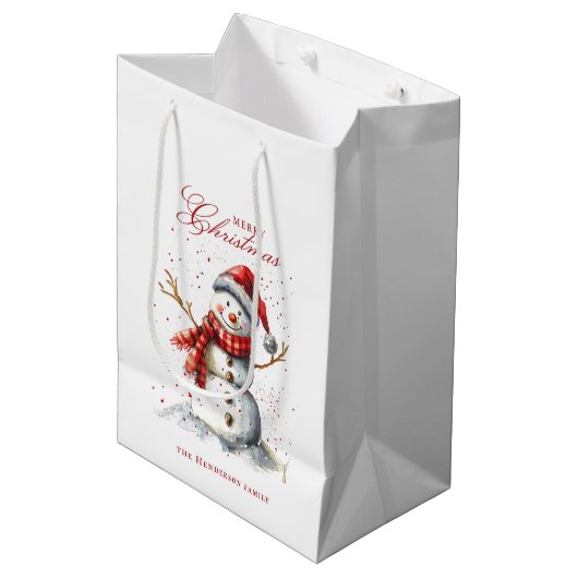 Schattigee Sneeuwman en Winter Custom Name Medium Cadeauzakje (Voorkant Gekanteld)
