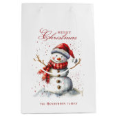 Schattigee Sneeuwman en Winter Custom Name Medium Cadeauzakje (Voorkant)