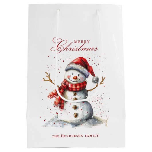 Schattigee Sneeuwman en Winter Custom Name Medium Cadeauzakje (Achterkant)